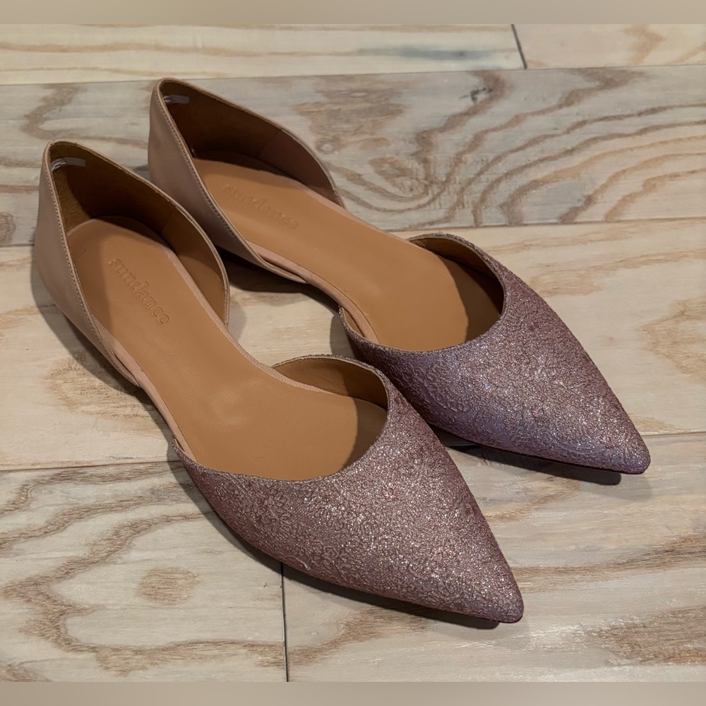 Sundance Fontainebleau D'Orsay Flats, Brocade Fabric, Blush, Size 40, New